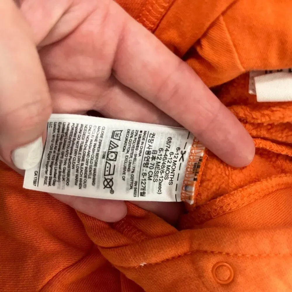 Gap Baby Girl's Orange Hooded Sweatsuit One Piece Size 6-12 Months